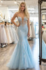 Load image into Gallery viewer, Mermaid Sky Blue Sweetheart Tulle Appliqued Prom Dress