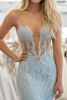 Load image into Gallery viewer, Mermaid Sky Blue Sweetheart Tulle Appliqued Prom Dress