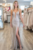 Load image into Gallery viewer, Sequin Silver Sheath Sleeveless Sweetheart Prom Dress with Slit