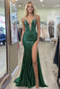 Load image into Gallery viewer, Sequin Mermaid Dark Green Beaded Sleeveless Prom Dress