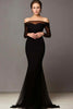 Load image into Gallery viewer, Mesh Black Off The Shoulde Mermaid Long Sleeves Long Prom Dress