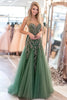 Load image into Gallery viewer, Sheath Agave Sweetheart Sleeveless Appliqued Tulle Long Prom Dress