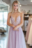 Load image into Gallery viewer, Light Purple Tulle A Line Appliqued Sleeveless Long Prom Dress