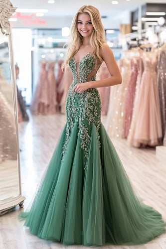 Agave Sweetheart Sleeveless Lace Appliqued Fit Long Prom Dress