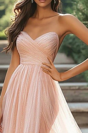 Blush A Line Sweetheart Sleeveless Ruched Tulle Long Prom Dress