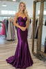 Load image into Gallery viewer, Plum Sheath Ruched Sleeveless Plum Satin Long Prom Dress