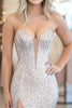 Load image into Gallery viewer, Silver Sheath Sleeveless Beaded Sweetheart Prom Dress with Slit