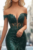 Load image into Gallery viewer, Off the Shoulder Sequin Mermaid Dark Green Sleeveless Prom Dress