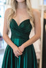 Load image into Gallery viewer, Dark Green A Line Pleated V Neck Satin Sleeveles Long Prom Dress