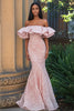 Load image into Gallery viewer, Mermaid Blush Off the Shoulde Sleeveless Appliqued Prom Dress