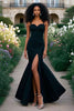 Load image into Gallery viewer, Satin Black Corset Mermaid Sleeveless Long Prom Dress with Slit