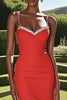 Load image into Gallery viewer, Red Sleeveless Sheath Beaded Long Prom Dress with Slit