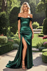 Load image into Gallery viewer, Sheath Sleeveless Dark Green Off the Shoulder Draped Long Prom Dress