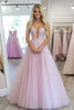 Load image into Gallery viewer, A Line Light Purple Tulle Appliqued Sleeveless Long Prom Dress