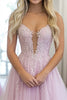 Load image into Gallery viewer, A Line Light Purple Tulle Appliqued Sleeveless Long Prom Dress