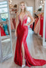 Load image into Gallery viewer, Mermaid Red Deep V Neck Beaded Sequin Long Prom Dress