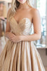 Load image into Gallery viewer, A Line Metallic Satin Gold Pleated Sleeveless Long Prom Dress