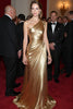 Load image into Gallery viewer, Gold Sheath Off The Shoulder Sleeveless Ruched Long Gala Red Carpet Dress