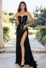 Load image into Gallery viewer, Strapless A Line Black Sequined Prom Dress With Slit