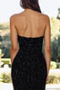 Load image into Gallery viewer, Strapless A Line Black Sequined Prom Dress With Slit