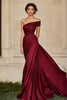 Load image into Gallery viewer, Burgundy Sheath One Shoulder Ruched Satin Prom Dress