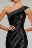 Load image into Gallery viewer, Black Sequined One Shoulder Sheath Long Prom Dress