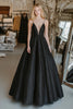 Load image into Gallery viewer, Lace A Line Black V Neck Prom Dress