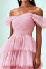 Load image into Gallery viewer, Pleated Tulle A Line Off the Shoulder Pink Prom Dress