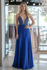 Load image into Gallery viewer, Royal Blue Deep V Neck Spaghetti Straps A Line Prom Dress