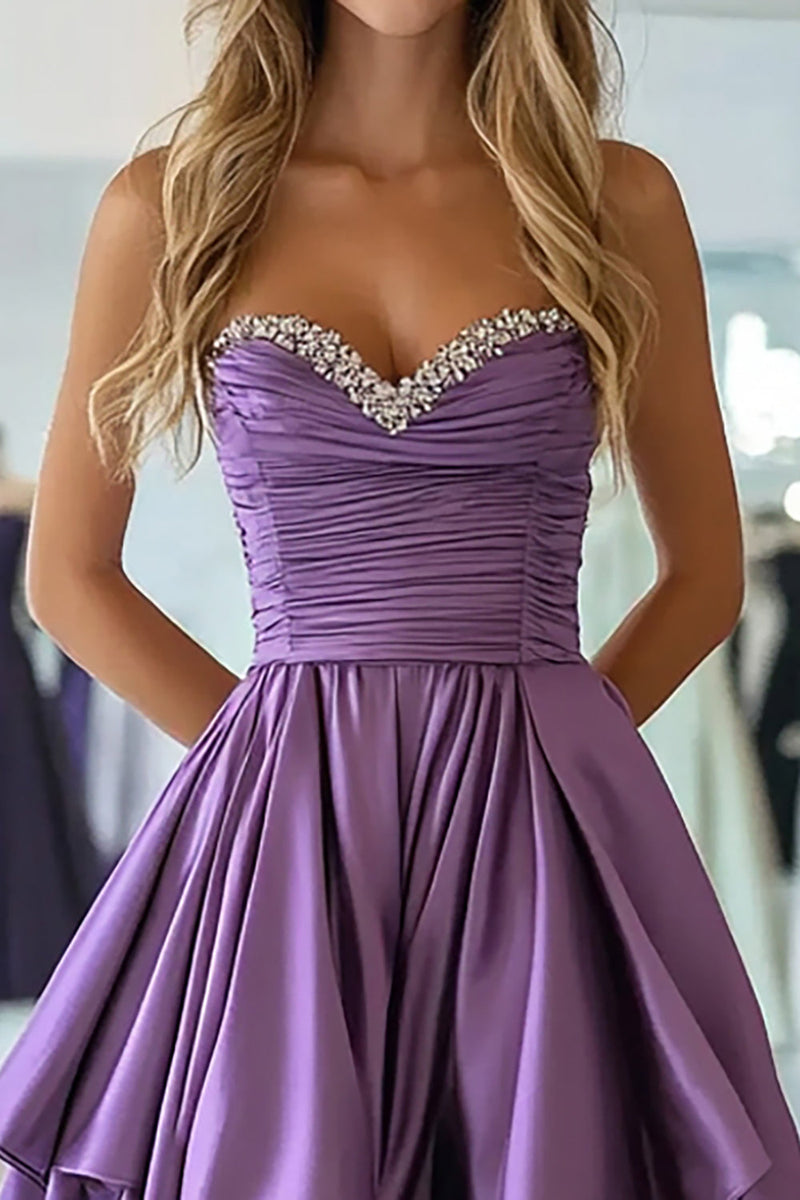 Load image into Gallery viewer, Plum Taffeta Sweetheart A Line Pleated Long Prom Dress