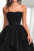 Load image into Gallery viewer, Princess Black Strapless Tulle Tiered Ruched Long Prom Dress