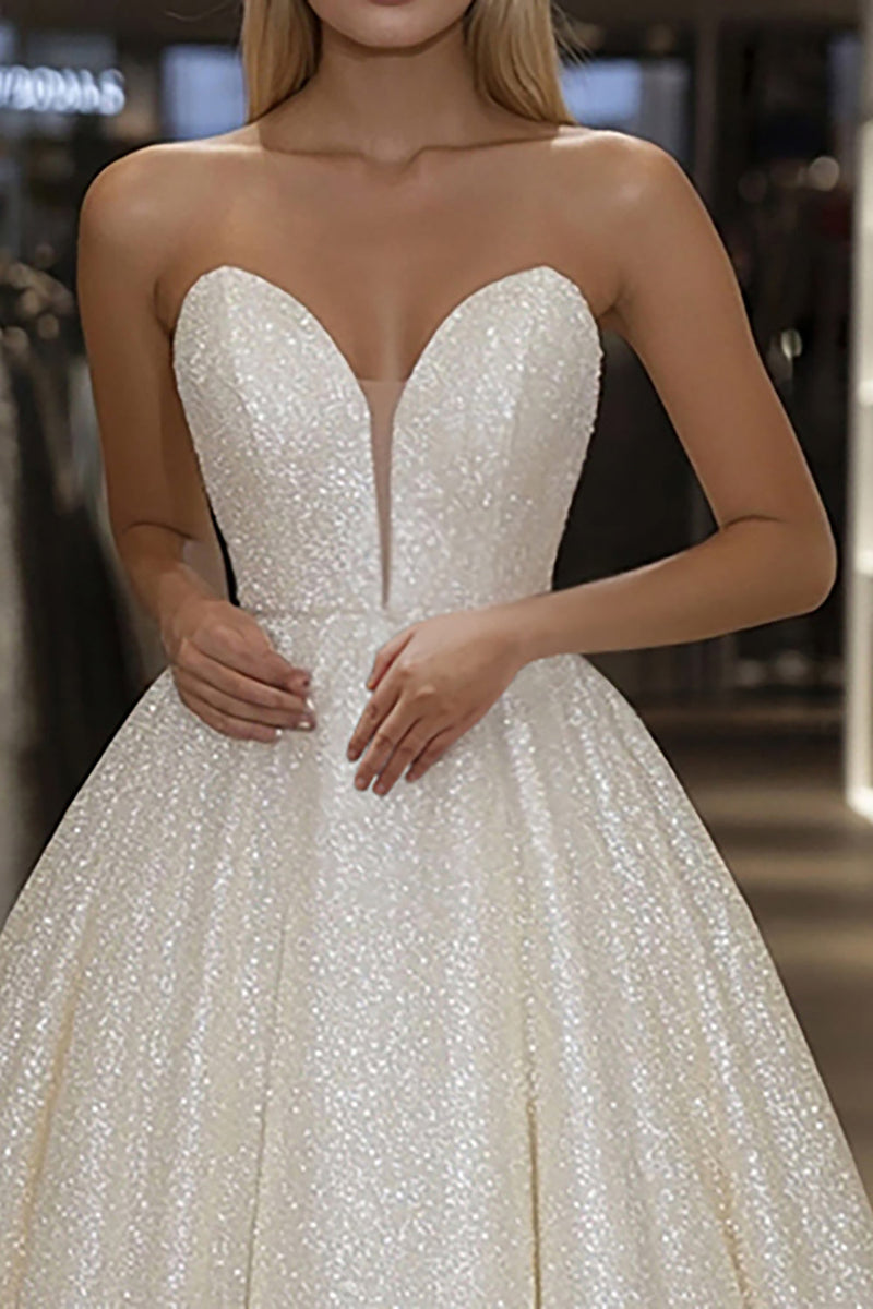 Load image into Gallery viewer, Sparkly Ivory A Line Sweetheart Long Prom Dress