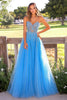 Load image into Gallery viewer, Blue A Line Sweetheart Tulle Long Prom Dress with Appliques