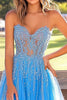 Load image into Gallery viewer, Blue A Line Sweetheart Tulle Long Prom Dress with Appliques