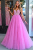 Load image into Gallery viewer, Princess Pink A Line Tulle Prom Dress with Appliques