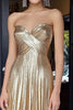 Load image into Gallery viewer, Gold Sweetheart Metallic A Line Pleated Long Prom Dress