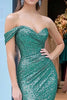 Load image into Gallery viewer, Sparkly Green Off the Shoulder Mermaid Sequin Long Prom Dress