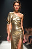 Load image into Gallery viewer, Golden Sheath One Shoulder Flutter Sleeve Gala Dress with Slit