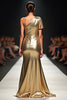 Load image into Gallery viewer, Golden Sheath One Shoulder Flutter Sleeve Gala Dress with Slit