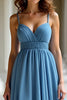 Load image into Gallery viewer, Blue Organza Spaghetti Straps A Line Ruched Prom Dress