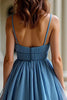 Load image into Gallery viewer, Blue Organza Spaghetti Straps A Line Ruched Prom Dress