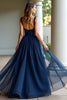 Load image into Gallery viewer, Navy Spaghetti Straps A Line Lace Long Prom Dress