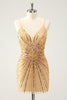 Load image into Gallery viewer, Golden Bodycon Spaghetti Straps Graduation Dress with Sequins