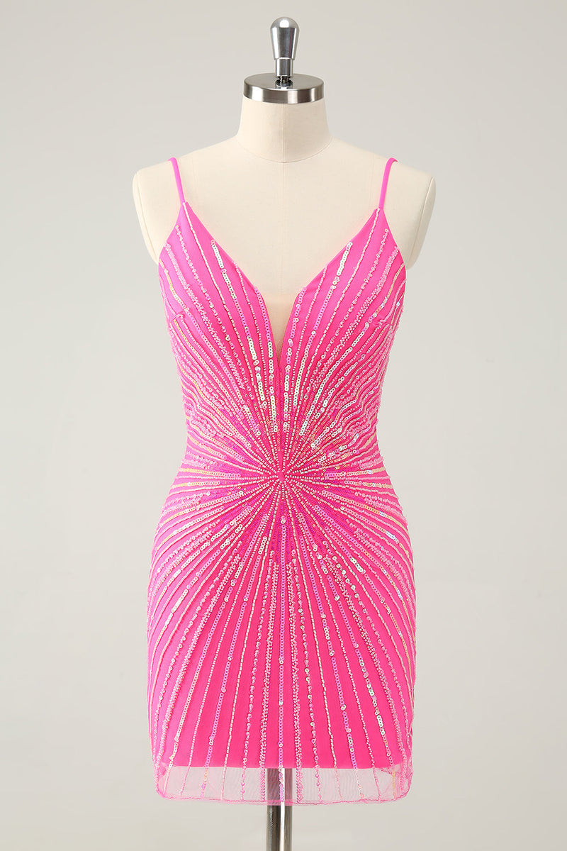 Load image into Gallery viewer, Golden Bodycon Spaghetti Straps Graduation Dress with Sequins