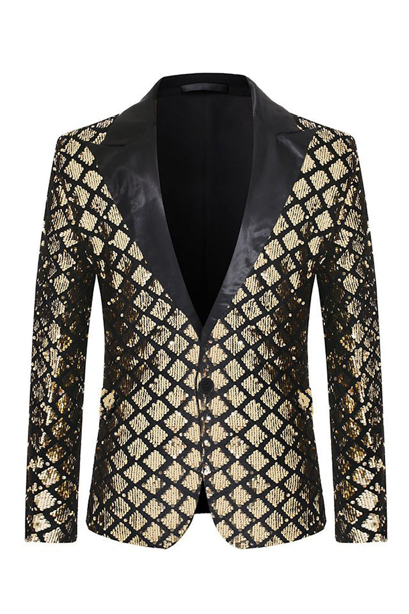 Load image into Gallery viewer, Sparkly Golden Sequins Peak Lapel Men&#39;s Prom Blazer