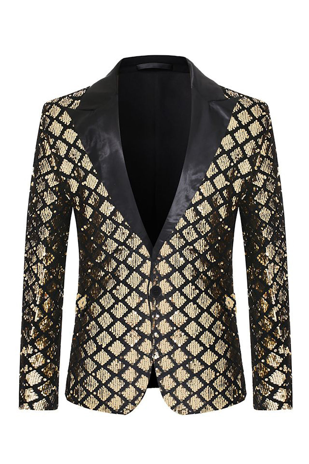 Sparkly Golden Sequins Peak Lapel Men's Prom Blazer