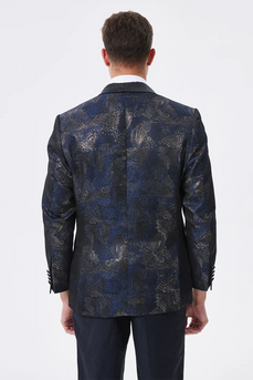 Dark Navy Jacquard Shawl Lapel Men's Prom Blazer