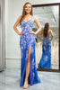 Load image into Gallery viewer, Blue Mermaid Spaghetti Straps Long Prom Dress with Appliques