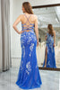 Load image into Gallery viewer, Blue Mermaid Spaghetti Straps Long Prom Dress with Appliques