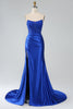 Load image into Gallery viewer, Royal Blue Mermaid Strapless Long Corset Prom Dress with Slit